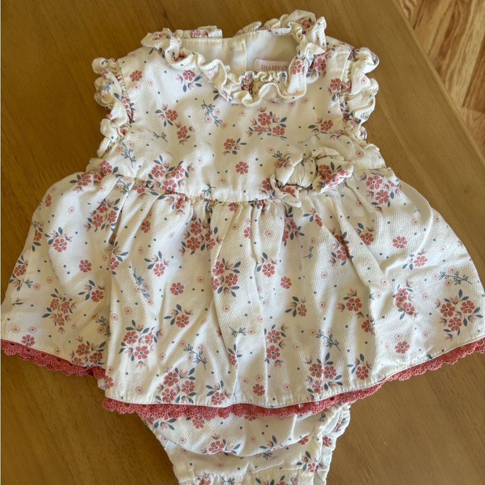 Shabby Chic Cream Baby Floral Ruffle Diaper Cover Set with Pink Accents